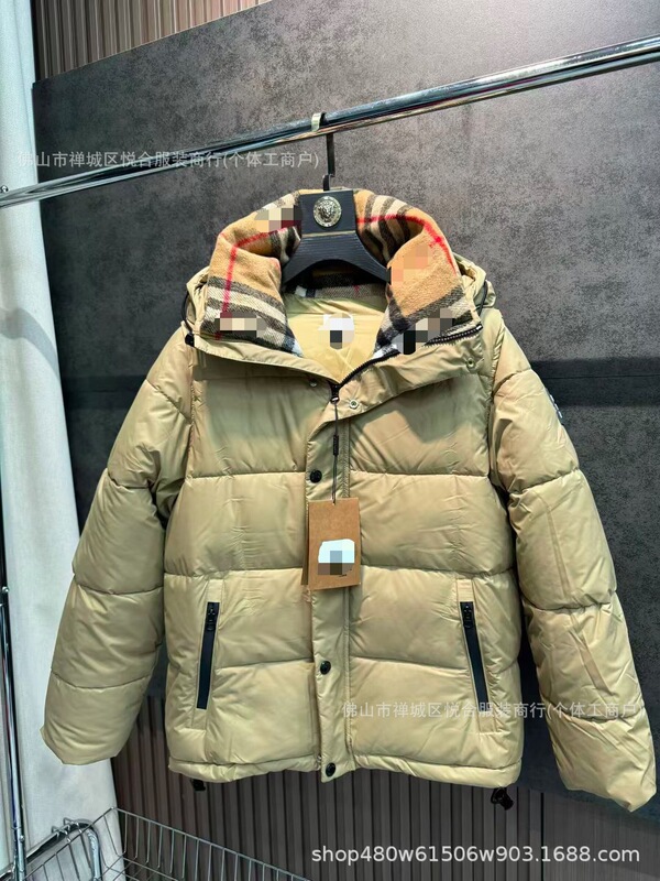 跨境欧洲站潮牌秋冬经典款可拆卸衣袖格纹连帽羽绒服加厚保暖外套|undefined