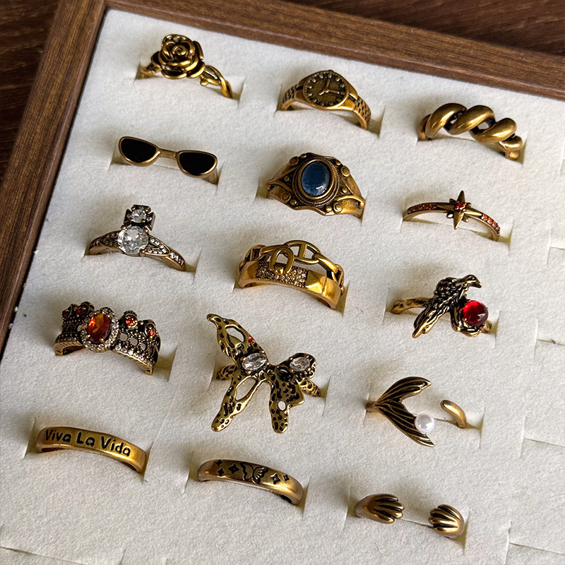 Lanzi Vintage-Retro-Damenring aus hochwertigem antiker Goldtechnik, hochfarbecht, luxuriöses Design, koreanischer Modeschmuck, Fingerring