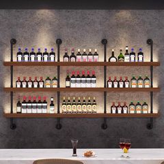 新款墙上酒架餐厅酒吧烧烤店吧台壁挂式靠墙铁艺多层实木置物架子