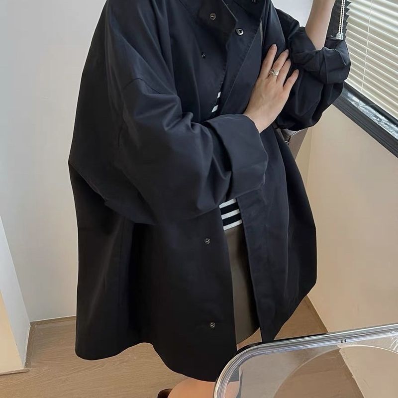 2025休闲立领中长款风衣新款欧货女装慵懒洋气宽松外套外穿简约|undefined