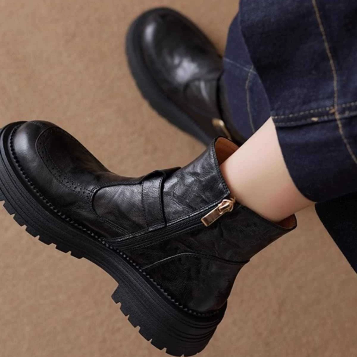 Martens, флисовые полусапожки на платформе, французский стиль, натуральная кожа