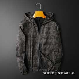 欧洲站2025春秋新款连帽印花夹克衫外套男士潮牌休闲大码韩版批发