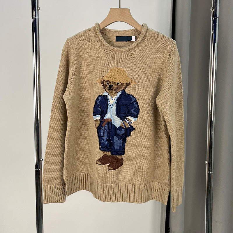 25 Autumn and Winter Cotton Roll Collar Heavy Embroider Fisherman Cartoon Bear Long-Sleeved Pullover Knitted Sweater Top