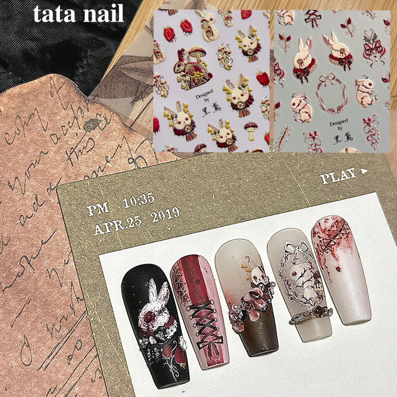 tomoni relief nail art stickers designer Japanese dark nail stickers Dark Rabbit Rabbit jewelry wholesale