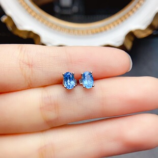 New natural topaz earrings S925 silver inlaid main stone 4*6mm Joker net red explosions women's jewelry wholesale