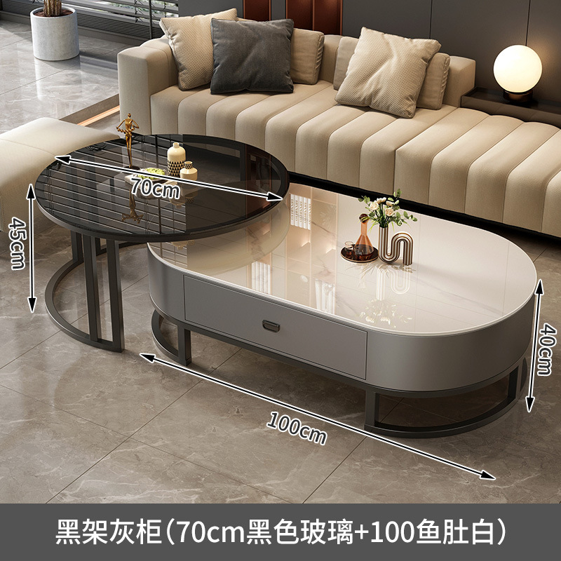 Mesa de centro de pizarra personalizada para sala de estar, lujosa, moderna, sencilla, ovalada, popular, para apartamento pequeño, 2025