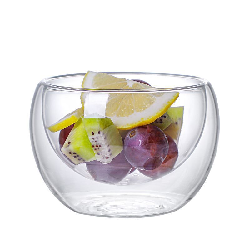 Tazones de vidrio de borosilicato de doble capa para ensalada, fruta o cocina