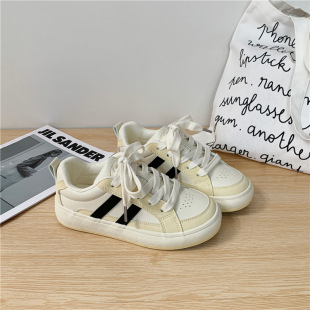 2025 spring new student board shoes women's leather ultra-fiber small white shoes Korean-style versatile canvas shoes long wave 6051