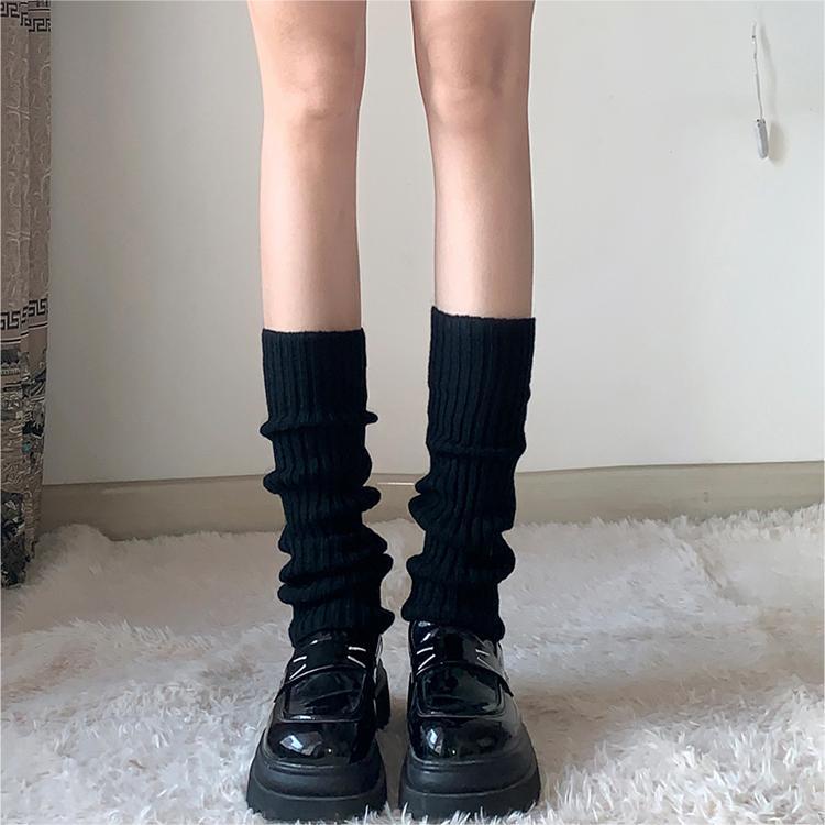 Scaldamuscoli Calzini Jk lavorati a maglia Calzini bianchi al polpaccio Coprigambe in peluche Calzini caldi in pile Lolita con filato di piume Calzini con stivali da neve_voghion.com