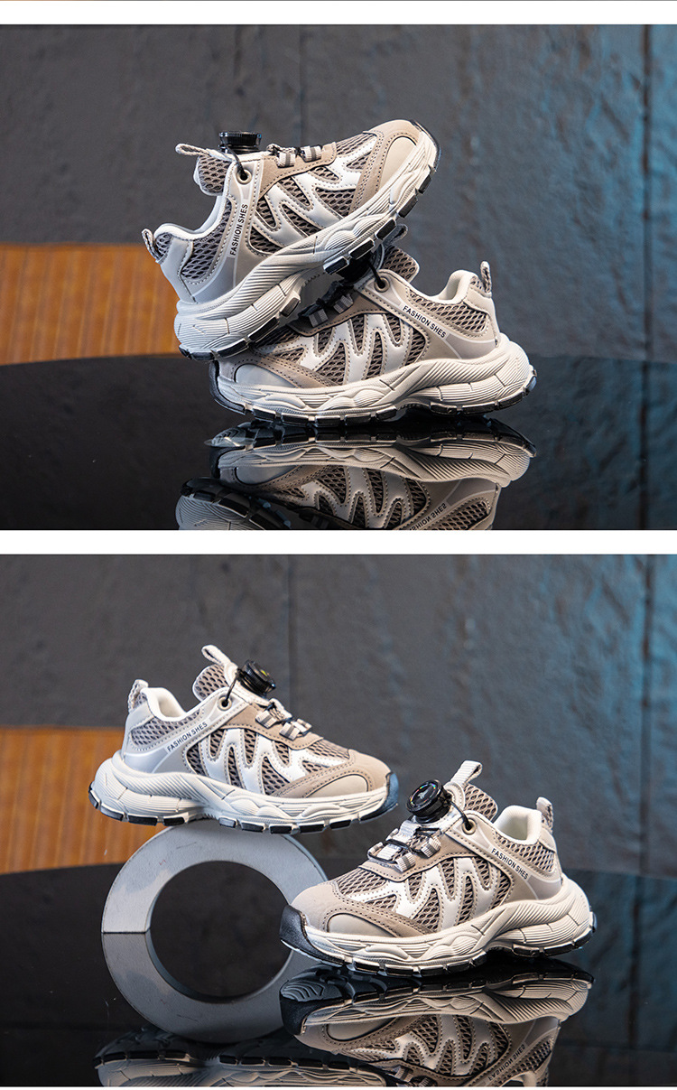 Breathable Mesh Sneakers With Knob For Kids Lightweight Trainers_voghion.com