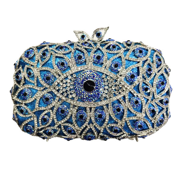 Túi clutch nữ đính kim cương dạ tiệc kiểu vuông nhỏ — Màu xanh lam