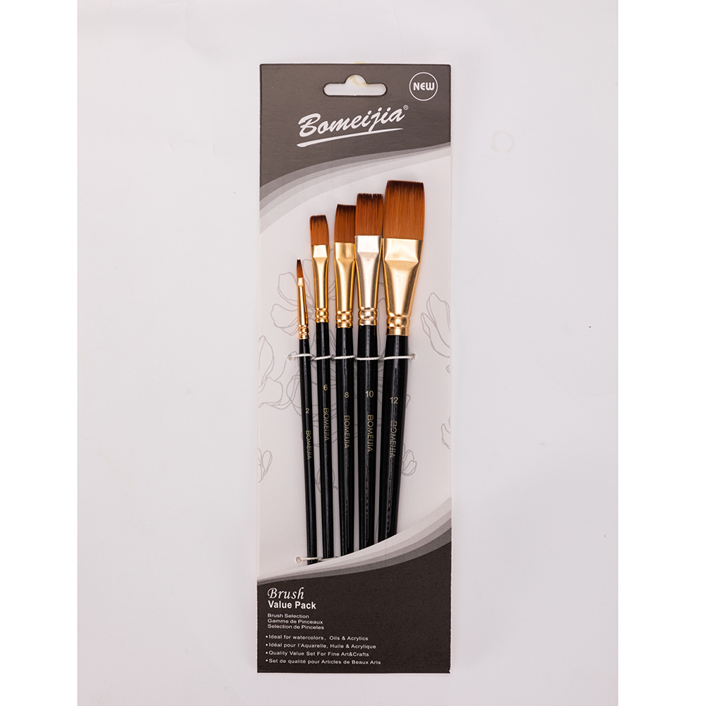 Transfronterizo 6 pinceles de madera perlada barra blanca de dos colores de nylon cabello cabeza redonda cabeza plana para niños DIY pinceles de pintura al óleo