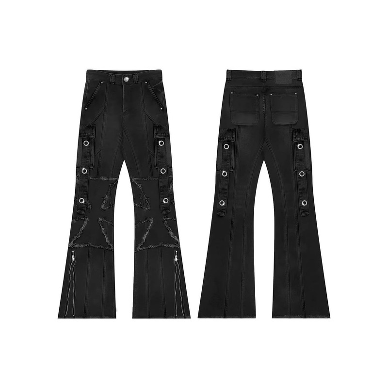 American High Street Punk Design Distressed Raw Edge Flared Subculture Jeans for Men and Women Y2K Jeans American High Street Punk Design Distressed Raw Edge Flared Subculture Jeans for Men and Women Y2K Jeans