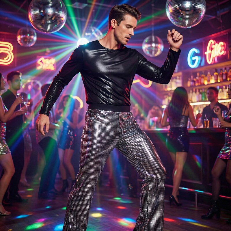 2026 European and American Retro Hip-Hop Trendy Flared Pants Nightclub Shiny Men's Stage Performance Sequined Plaid Trousers 2026 European and American Retro Hip-Hop Trendy Flared Pants Nightclub Shiny Men's Stage Performance Sequined Plaid Trousers