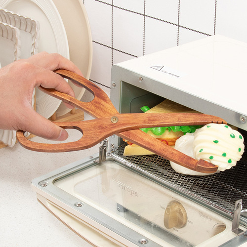 Bamboo food tongs, bread and barbecue tongs, buffet tongs, silicone food tongs, baking tools