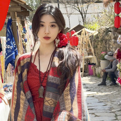 新疆西藏民族风旅游保暖披肩女大西北云南丽江外搭复古氛围感披风