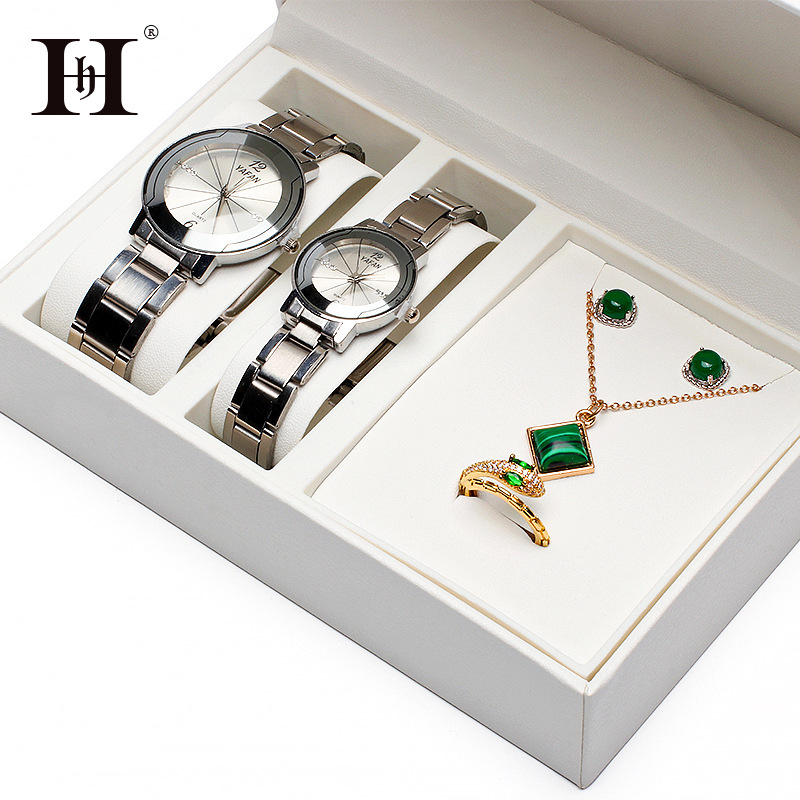 Manufacturer flip cover PU watch box couple watch box watch necklace ring earrings set box long jewelry watch box