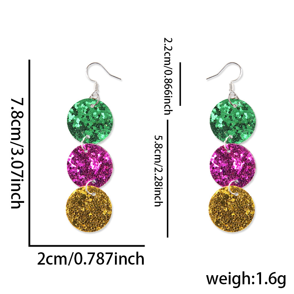 Carnaval de doble cara pendientes de sequillas máscara de oro roxo verde iris adornos de orejas pendientes de letras de Mardi Gras joyas
