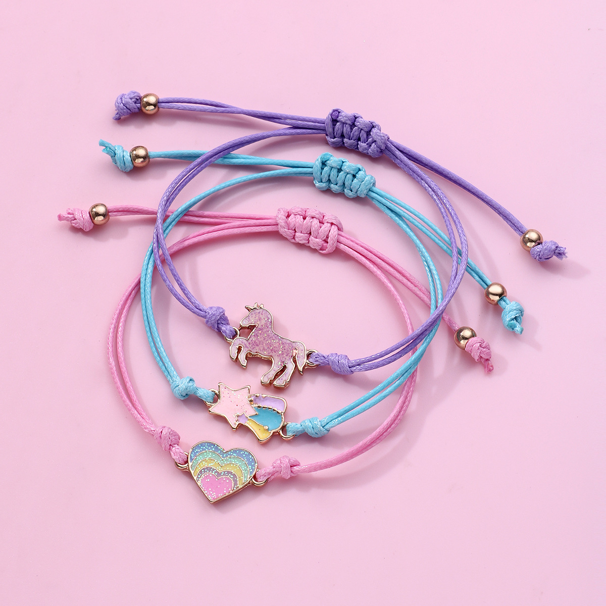Alloy, rope Material Cute Star Heart Shape Alloy Rope Enamel Kid'S Bracelets
