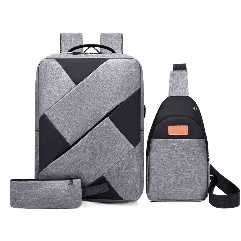 Cross-border wholesale three-piece backpack new simple leisure USB rechargeable backpack business commuter computer bag