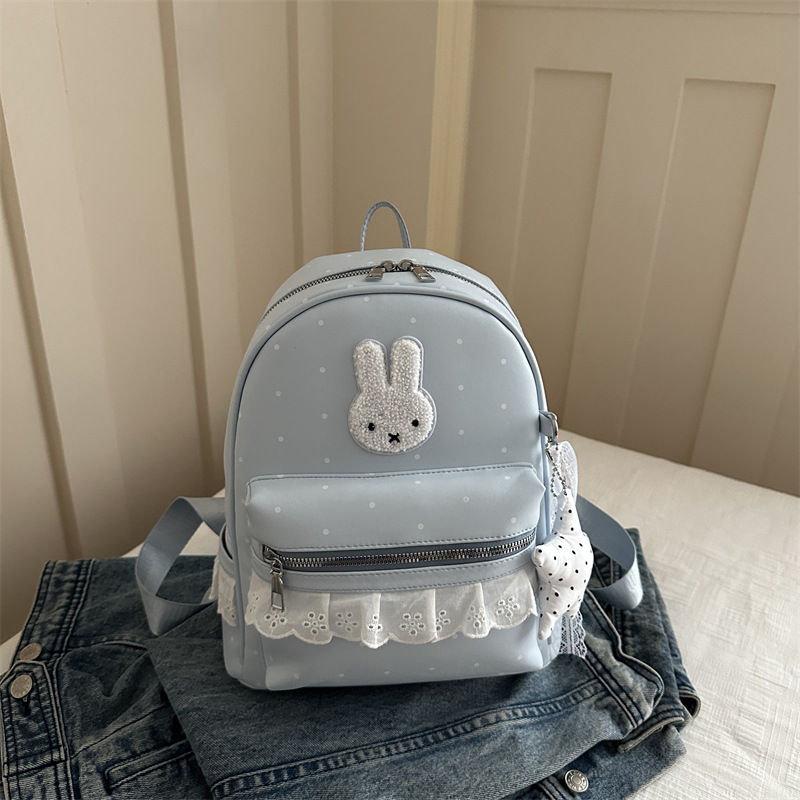 Nuevo variante lindo cordón ondulado dulce punto ondulado de color sólido pequeño conejo de viaje de estilo coreano mochila de viaje para mujeres