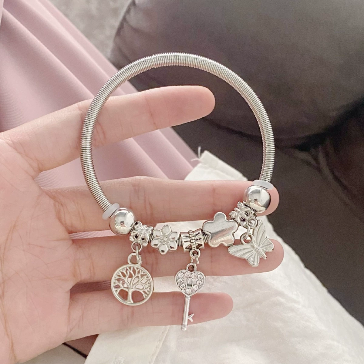 Серебряный женский браслет, браслет из бус handmade, стиль легкого люкса, простой и элегантный дизайн, (торговля через границу)