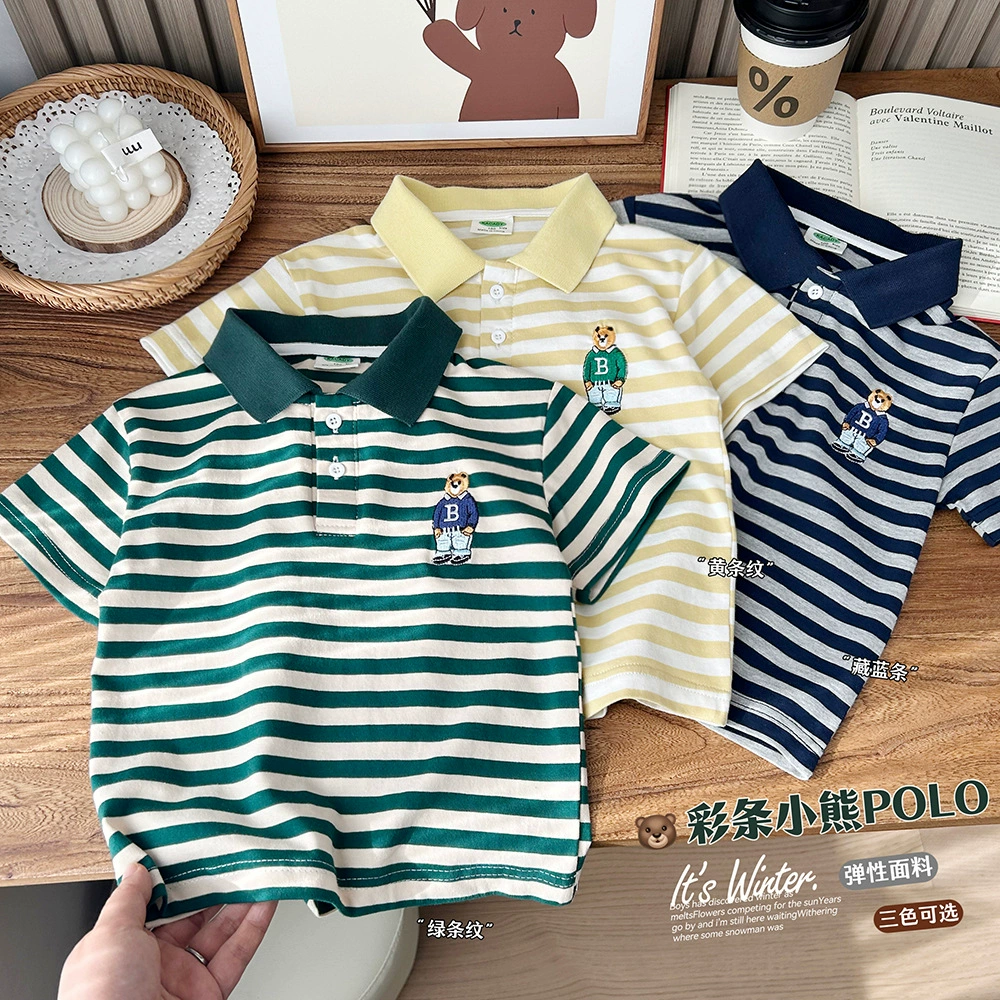Летняя детская одежда, эластичная Polo, футболка, 2025 год, детская одежда, с коротким рукавом, оптовая