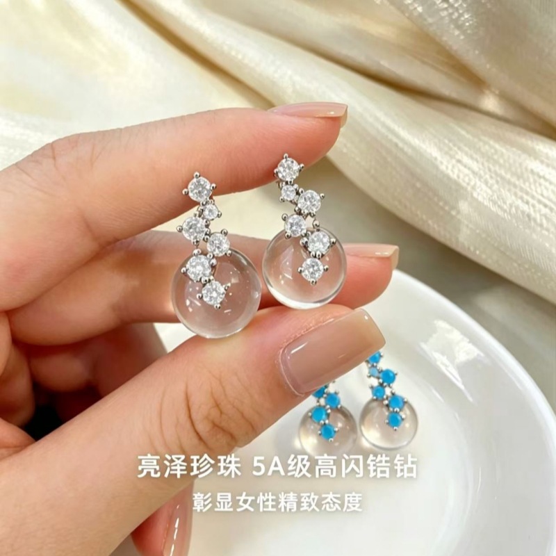 Turquoise retro high-end elegant sophisticated earrings with zircon