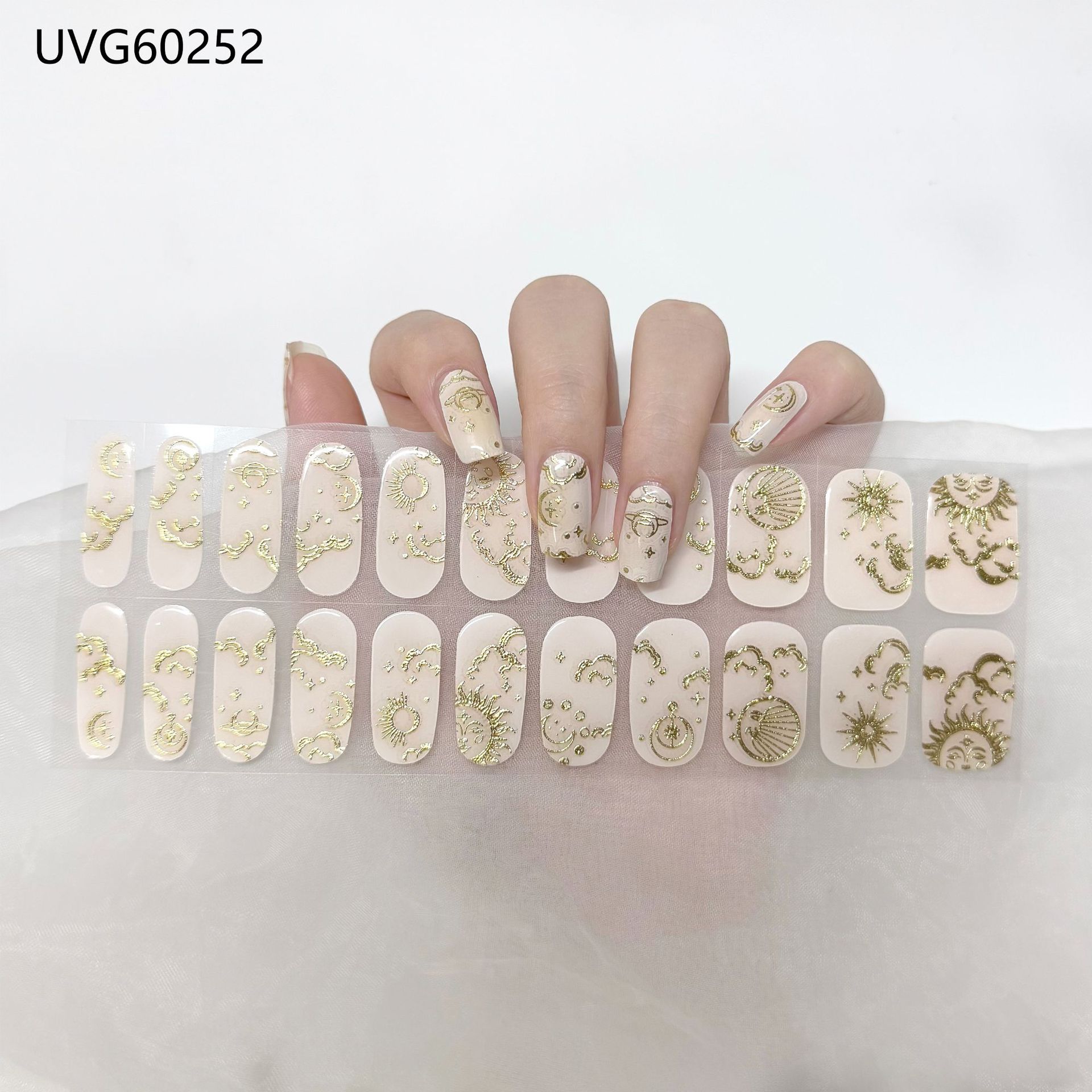Pegatinas de uñas de gel UV transparentes efecto hielo, semicuradas, con lámina dorada, fototerapia, efecto película de aceite