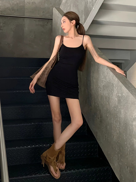Sexy elastic summer short base black dress
