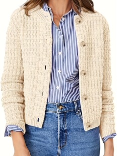 R 70379 Round Neck Knit Cardigan �A�Iᘿ��_�� �W���羳