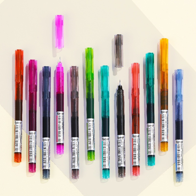 Morandi direct-liquid ballpoint pen, large-capacity pen for practice, water-based, quick-drying, direct-liquid pen, black signature pen, needle-tip pen