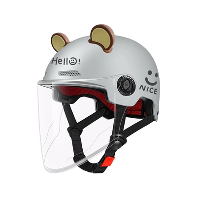 Certified Electric Vehicle Helmet for Women, Motorcycle Safety Supplies - new-national-standard-gray-long-transparent-free-cute-ears-one-size-fits-all