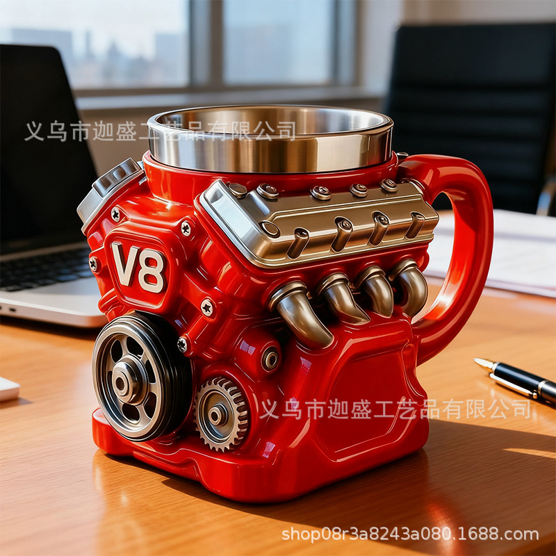 Cross-Border New Product V8 Engine Resin Cup V6 Engine Mug Ornaments High-End Niche Personalized Crafts