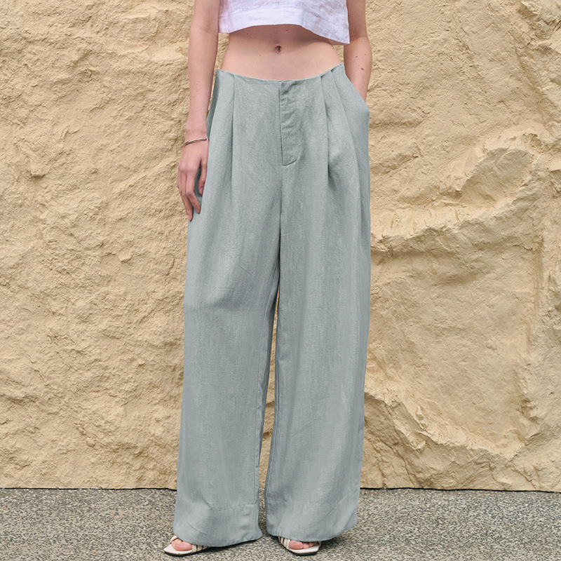 High-End Lyocell Linen Wide-Leg Pants, New Spring Style with a Draping Effect, Low-Waist Long Pants, Simple Extended Floor-Length Straight Pants High-End Lyocell Linen Wide-Leg Pants, New Spring Style with a Draping Effect, Low-Waist Long Pants, Simple Extended Floor-Length Straight Pants
