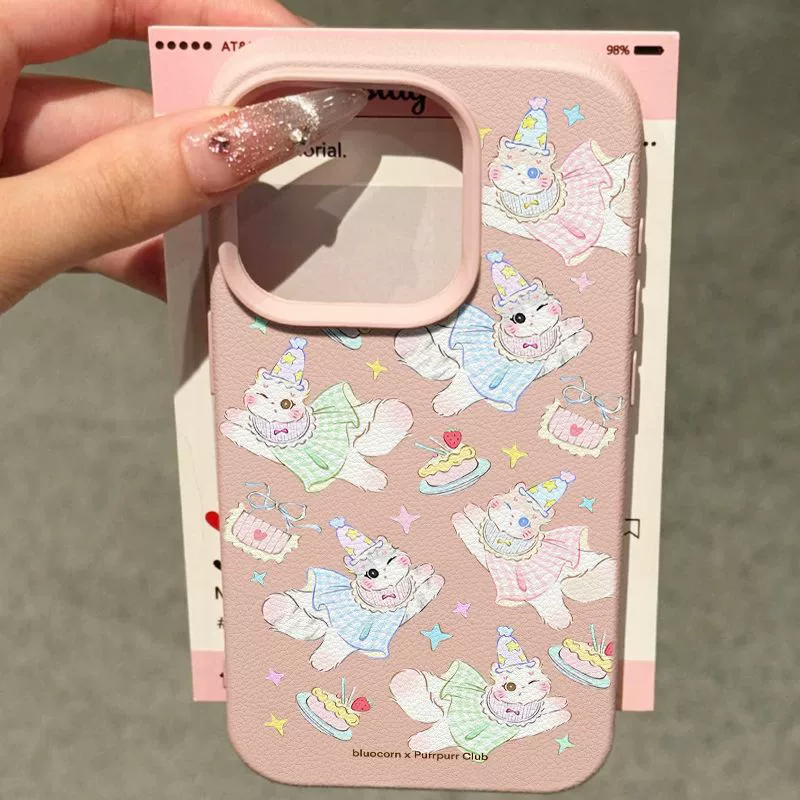 Phone case Apple compatible iPhone 11–17 series, lychee pattern pink, fall protection