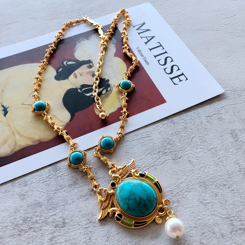 20g Weight Pendant Necklace Classification Wedding, Travel Occasion Alloy Material Flower Pattern Women'S Gender Plating Design Fashion Style Silver Color Fashion Geometric Turquoise Alloy Necklace Wholesale 无