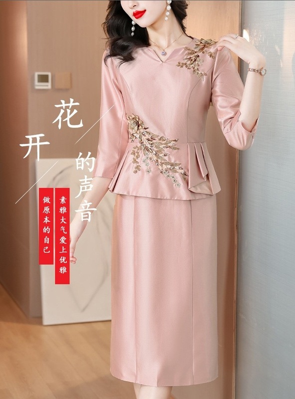 喜姑の披露宴の気質の晩服のワンピース2025春夏の新型の花が咲く音の結婚のお母さんのドレスのスカート|undefined
