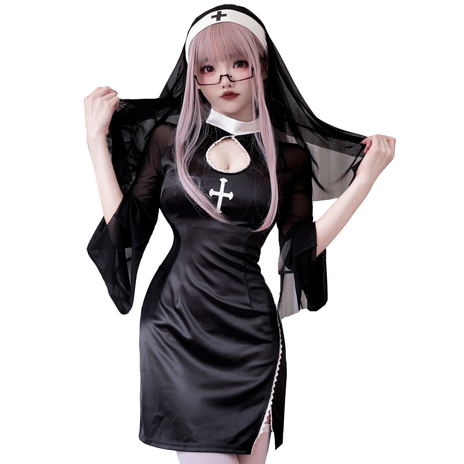 Traje de cosplay para adultos de Halloween transfronterizo Traje de monja vampiro Cruz Personaje de estilo gótico oscuro