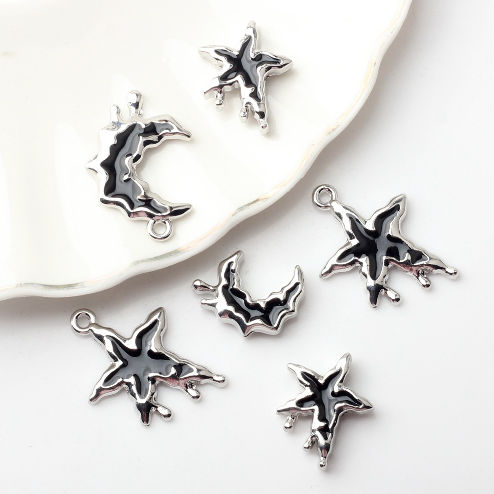 80g Weight Pendant Jewelry Making Type DIY Jewelry Accessories, Earrings Classification 10 PCS/Package Quantity Alloy Material Star, Moon Pattern Simple Style, Korean Style Style Enamel, Enamel, Plating Craft Black Color 10 PCS/Package Alloy Star Moon Pendant DIY Jewelry Accessories Earrings 无