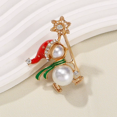 New cross-border Christmas brooch with diamonds and pearls, European and American high-end personalized creative enamel brooch with diamonds