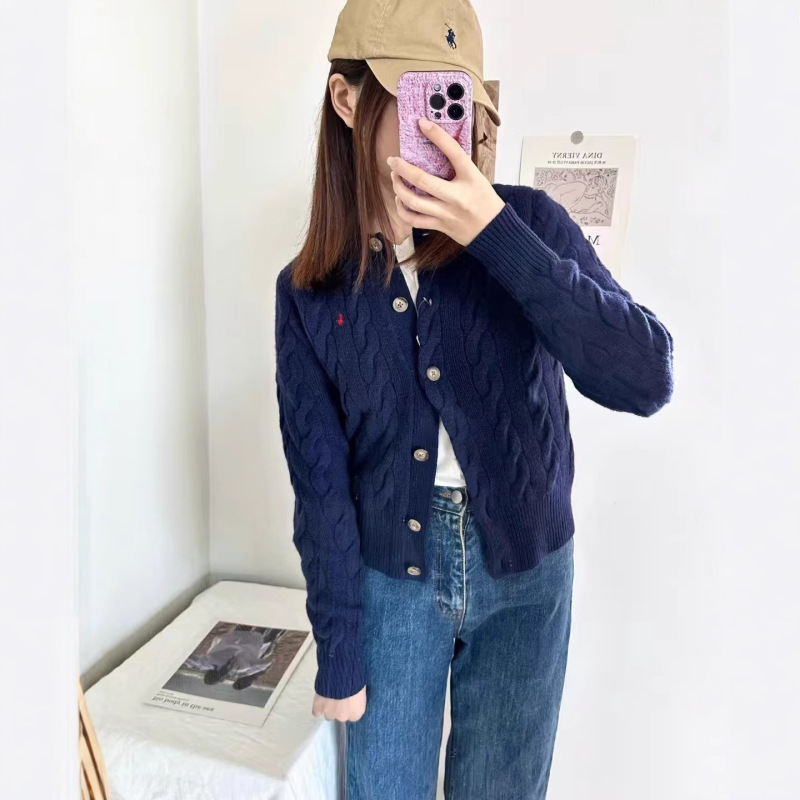 Rl Raffia Cardigan Sweater Pony Embroidery Classic Knitted Long Sleeve 25 Autumn and Winter Easiest for Match Casual Fashion Women
