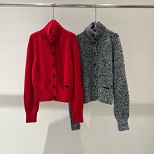 2025冬季新款女装宽松气质百搭翻领长袖针织开衫毛衣上衣 804019