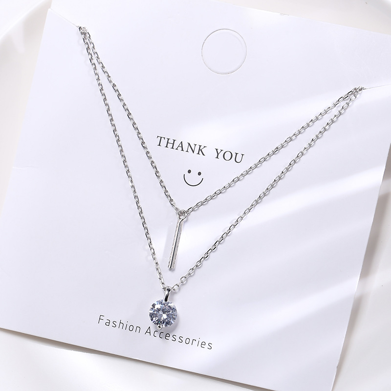 Sparkling Double Layer Diamond Necklace For Women Sterling Silver_voghion.com