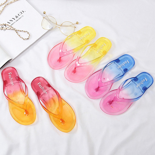 Crystal jelly sandals, transparent flip-flops for women, summer Internet celebrity fashion outer wear, Korean version, flat bottom, non-slip