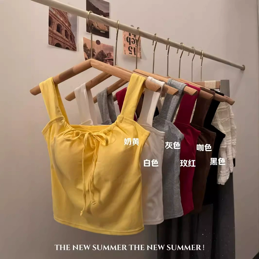 Французские горячие девушки в стиле бант подтяжка жилет женский летний короткий тонкий тонкий, дикий повседневный топ