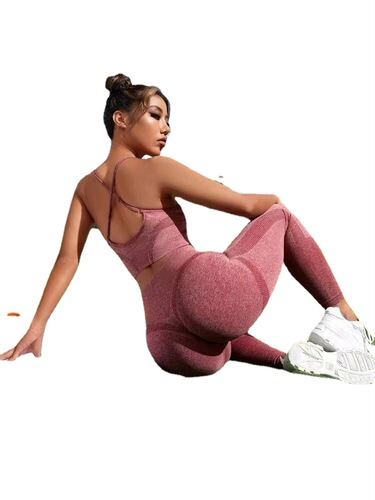 Cross-border new solid color seamless back cross bra and trousers yoga suit women's sports fitness yoga clothes
