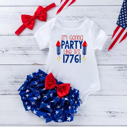 Cross-border  New US Independence Day Baby Clothing Cartoon Letter Halter Top Star PP Pants Set Wholesale