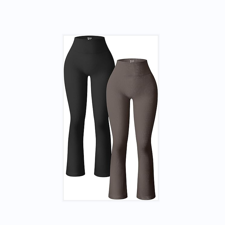 Europa y América transfronteriza 2023 deportes casual yoga pantalones costilla entrenamiento cintura alta pantalones acampanados polainas pantalones para mujeres image 3
