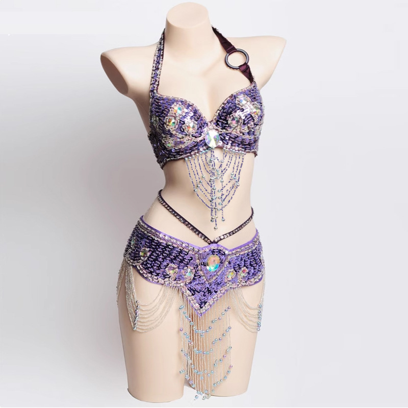 Danza del vientre ropa de espectáculo de mano perla bordada bra cintura paquete de baile indio vestido de escenario sexy discoteca BRA